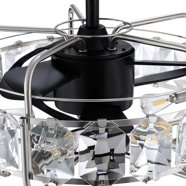 23" Modern 3-Blade Crystal Caged Chandelier Ceiling Fan with Remote