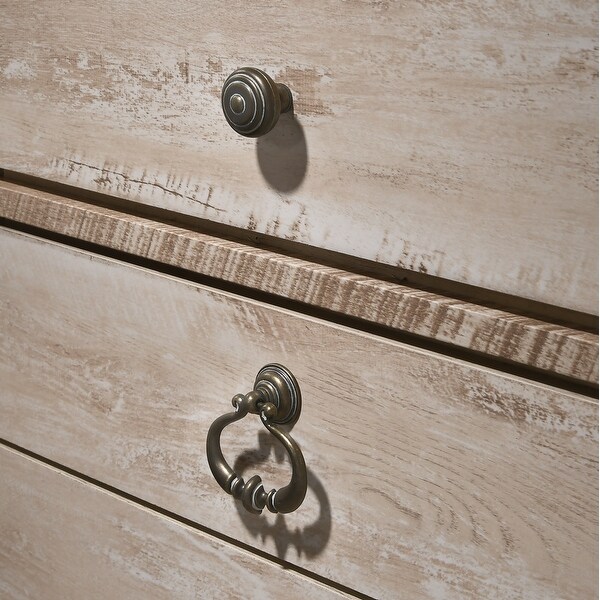 Roundhill Furniture Imerland Contemporary White Wash Finish Bedroom Set with Sleigh Bed, Dresser, Mirror, Nightstand, Chest