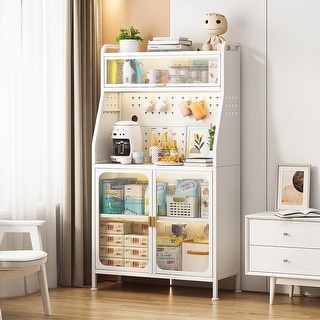 Kitchen Cabinet Storage with Microwave Stand,Pantry Storage Cabinet with Doors and Shelves, 5 Tier Freestanding Tall Cabinet