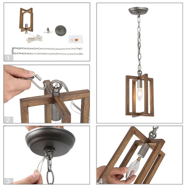 Modern Farmhouse 1-Light Faux Wood Pendant Lights for Kitchen Island Dining Room - W6.5"x H10.2"