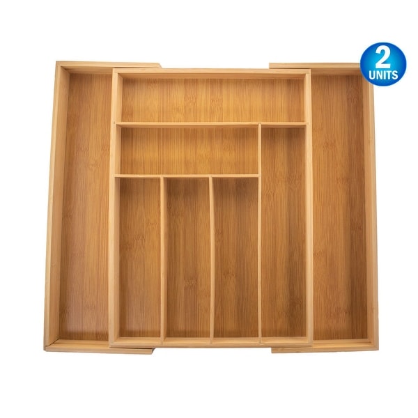 Bamboo Expandable Drawer Organizer - 8 Organizing Compartments - Cutlery Tray, for Silverware, Flatware, Knives