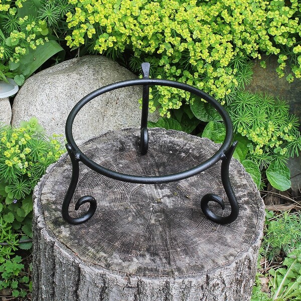 Achla Designs Versatile Short Stand for Planter, Birdbath, Gazing Ball, 9.5 Inch Diameter, Black Powder Coat Finish
