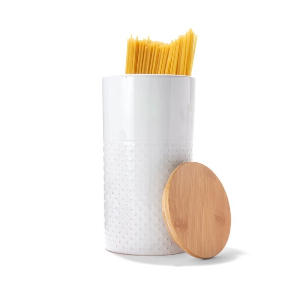 Dots Embossed Canisters With Bamboo Lid, Set Of 3 - 8.2, 6.5, 4.75 inches x 4.25 inches dia.