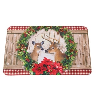Holiday Barnwood Deer Scene Bath Mat with Rubber Back