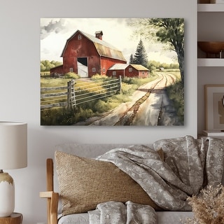 Designart "Picturesque Winding Path And Barn II" Farmhouse / Country Canvas Wall Art