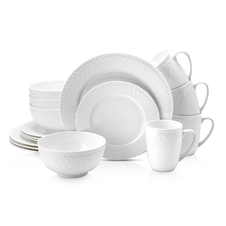 Stone Lain Ava Bone China Basket-Weave Embossed Round Dinnerware Set
