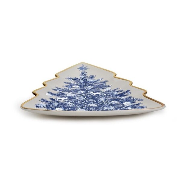 Blue & White Christmas Tree Shape Plate