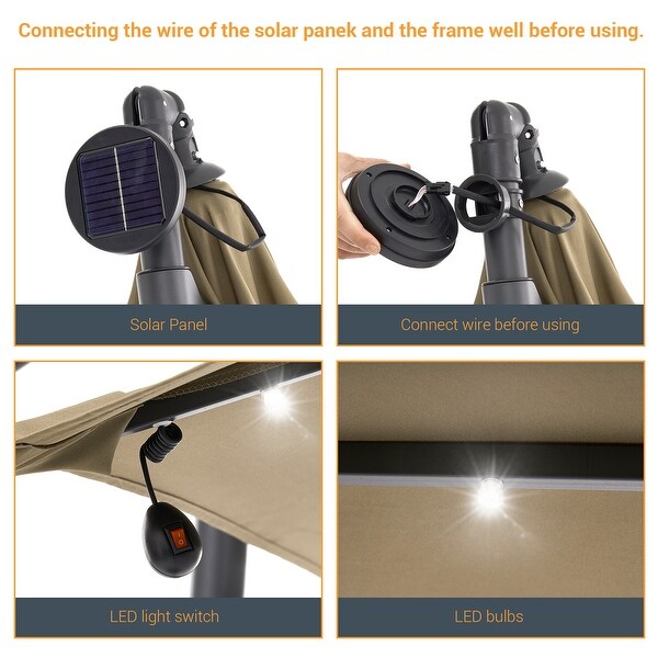 10Ft LED Patio Offset Umbrella Hanging Circle Umbrellas,w/Cross Base