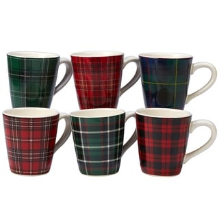Certified International Christmas Plaid 16 oz. Mugs, Set of 6 Assorted Designs