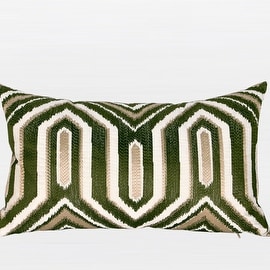 G Home Collection Luxury Green Classical Geometry Pattern Embroidered Pillow 12"X20"