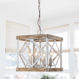 Farmhouse 4-light Wood Lantern Pendant Chandelier