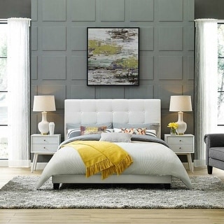 King Size Button Tufted Upholstered Platform Bed White