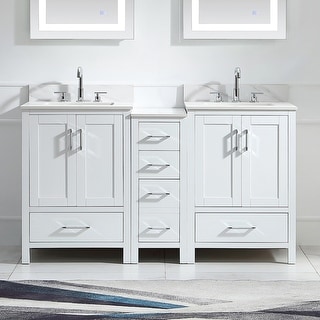 Wilshire 60'' Free-standing Double Bathroom Vanity Set with Carrara Engineered Top,5 soft close drawers and 4 soft close doors