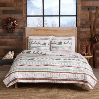 Premium Holiday Striped Microfiber Quilt Set With Shams