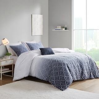 Evelyn Ombre Printed Clipped Jacquard Comforter Set by Intelligent Design Navy