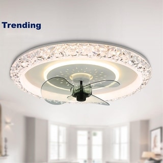 Oaks Aura 20in.Glam Crystal Low Profile Ceiling Fan with Light, 6- Speed Flush Mount Ceiling Fan With Remote - White