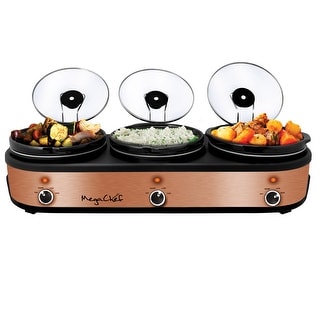 MegaChef 3 Set 2.5Qt Slow Cooker Server Copper/Black with Ceramic Pots