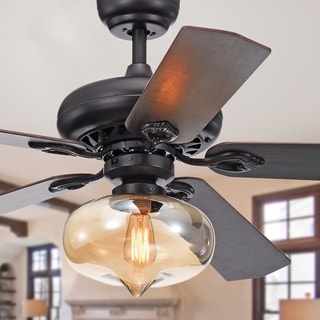 Figuera 52-Inch 5-Blade Antique Black Lighted Ceiling Fans w/ Clear Amber Glass Shade (Remote Controlled&2 Color Option Blades)