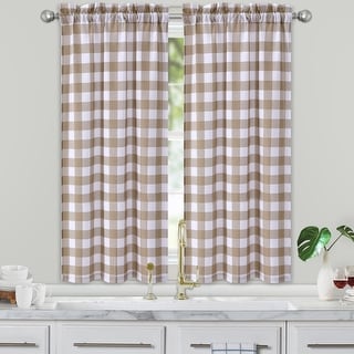 GlowSol Tier Curtains Buffalo Check Plaid Gingham Curtain Rod Pocket Curtains for Cafe Farmhouse Bathroom Kitchen, 2 Panels