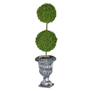 A&B Home 15.5" Two-Tier Round Faux Topiary - Green, Weathered Black