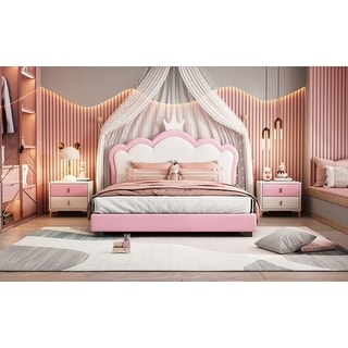 Pink Upholestered Princess Bed With Crown Headboard
