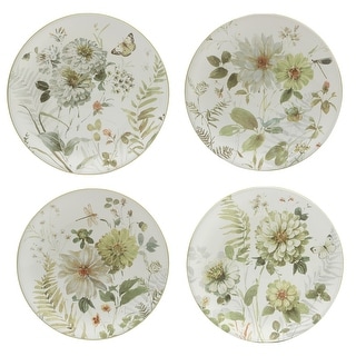 Certified International Green Fields 9" Salad/Dessert Plates, Set of 4 Assorted Designs - 11' x 11'