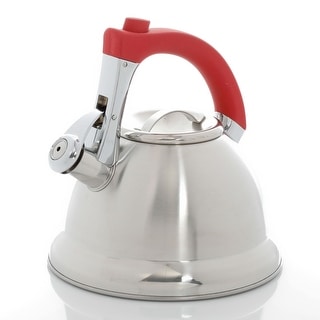 Mr. Coffee Collinsbroke 2.4 Quart Stainless Steel Tea Kettle with Red Handle