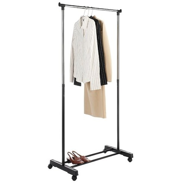 Single/Dual-bar Vertical & Horizontal Stretching Stand Clothes Rack with Shoe Shelf