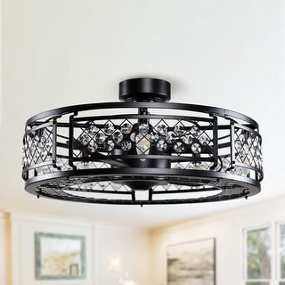 27" Matte Black 3-Blade Crystal Low Profile Ceiling Fan with Remote