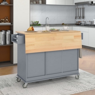 52.7" Rolling Mobile Kitchen Island Kitchen Cart with Locking Wheels & Solid Wood Top Drop Leaf Dining Cart,Grey