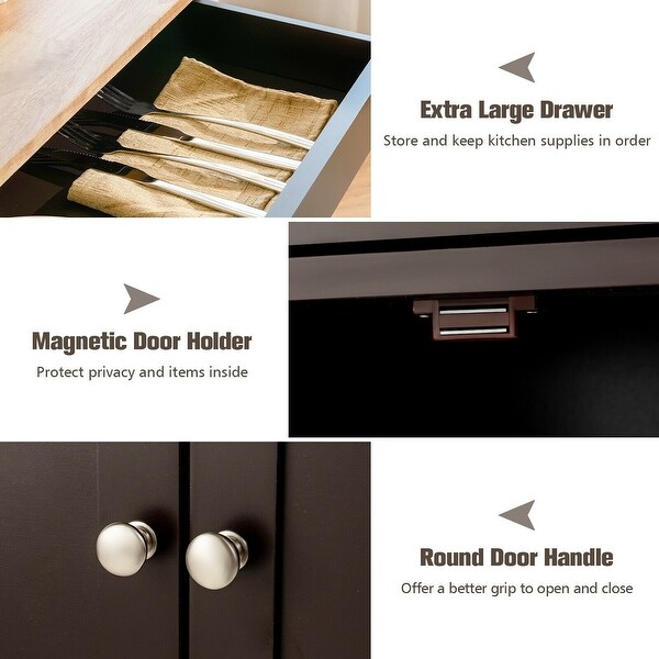 Kitchen Cart with Rubber Wood Top 3 Tier Wine Racks 2 Cabinets - 26.5" X 14.5" X 34" (L x W x H)