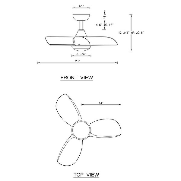28 in 3 Blades Seletable color temperature LED Indoor Ceiling Fan - 28"