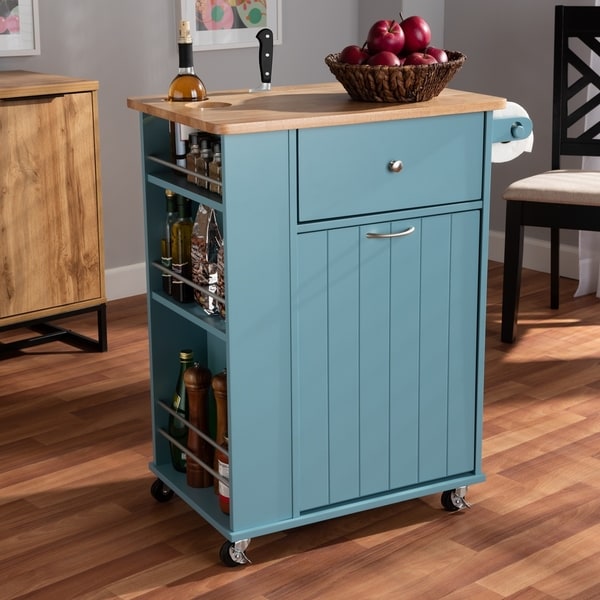 Copper Grove Hudaydah Modern Blue Kitchen Cart