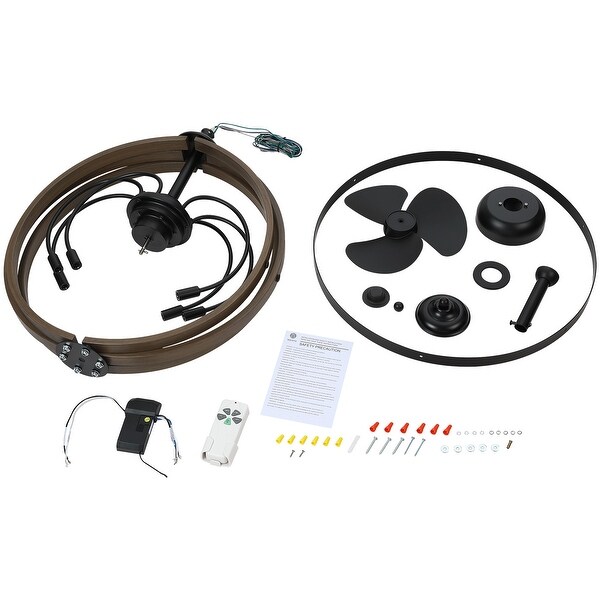 6-Light Wood grain and Black Finish 3-Blade Indoor Globe Ceiling Fan with Light Kit Remote