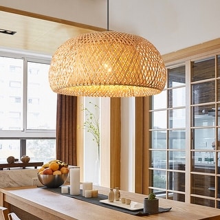 Vintage Bamboo Wicker Rattan Shade Pendant Light Fixture Ceiling Lamp - 20 x 38 cm