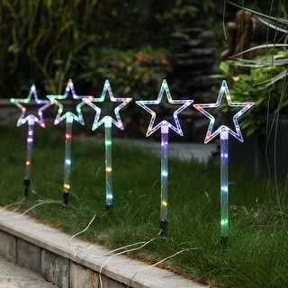 Multi-Color Outdoor 23.5" H Holiday Lighted Star Stakes with Led Lights (Set of 5)
