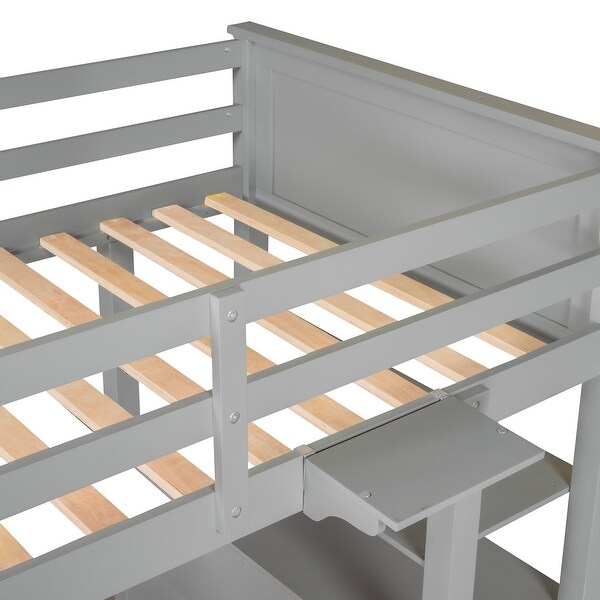 Twin Wooden Loft Bed with Drawers,Desk and Shelves