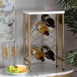 Ramona Modern and Contemporary Metal Wine Rack With Faux Marble Tabletop