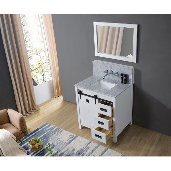 Da Vinci Premium 32 in. Vanity in White with White Carrara Marble Top with white basins