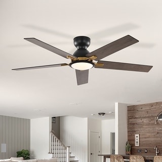 52 inch 5 Blade Flush Mount Ceiling Fan with LED Light Remote - 52 inch