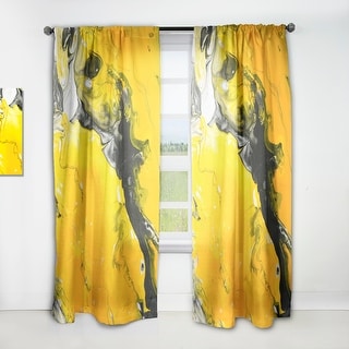 Designart 'Yellow Black And White Liquid Art IV' Modern Curtain Panels