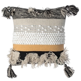 16" Boho Handwoven Cotton Throw Pillow Cushion Cover with Tassels, Beige