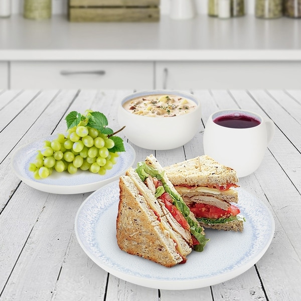 Elama Mocha 16 Piece Stoneware Dinnerware Set in Blue