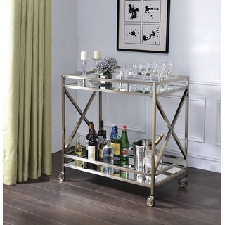 Serving Cart with 2 Open Compartment , Bar Cart with 5mm Mirrored Shelf for Dining Room Living Room