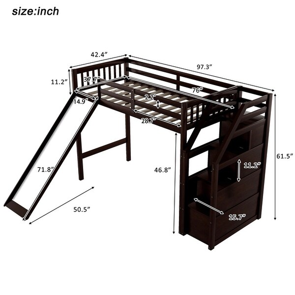 Merax Twin Size Loft Bed with Storage and Slide
