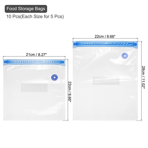 10pcs Sous Vide Bags Reusable Vacuum Food Sealer Bag 22cm x 21cm,28cm x 22cm - White
