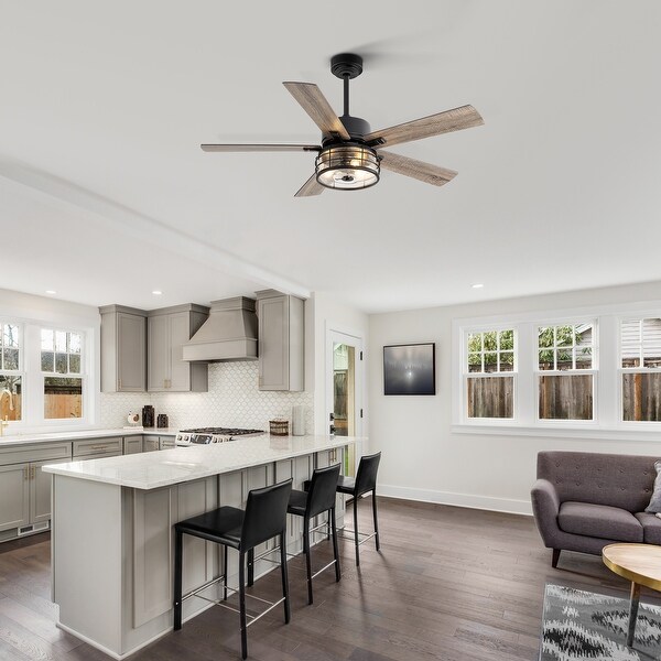 52-in Black Indoor Ceiling Fan with Light Remote (5-Blade)