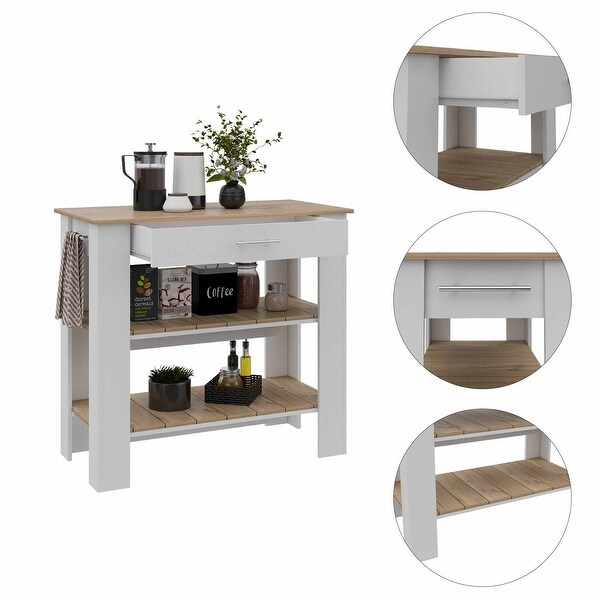 Light Oak and White Kitchen Island with Drawer and Two Open Shelves - 20" X 40" X 20"