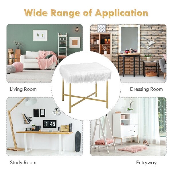 Faux Fur Ottoman Decorative Stool with Metal Legs - 19" x 16" x 19" (D x W x H)