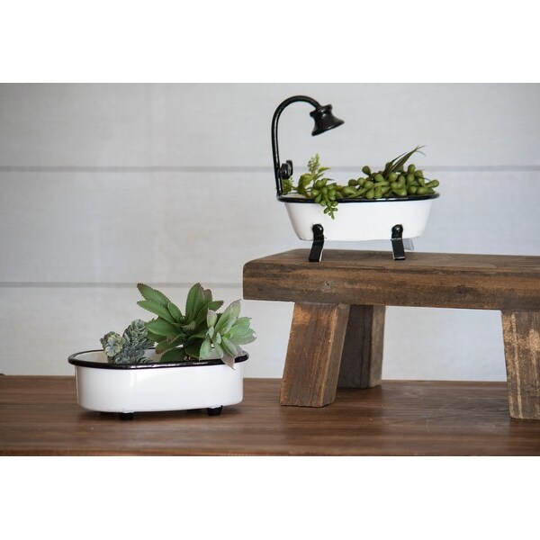 Foreside Home & Garden Black Rim White Enamel Oval Soap Dish